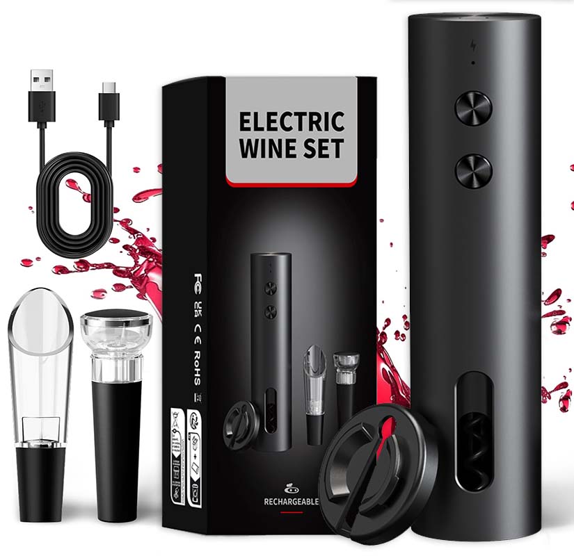 Bottle Stopper Set - ชุดเปิดขวดไวน์ไฟฟ้า 4-in-1 ชาร์จ USB ได้ พร้อมที่เปิดขวดไวน์อัตโนมัติ