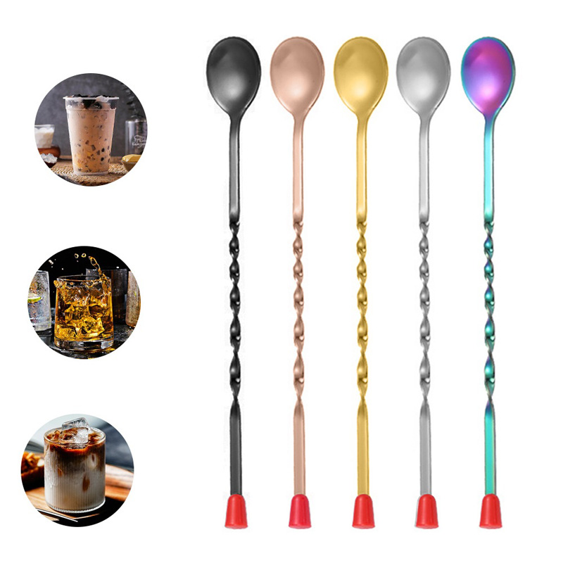 Bar Spoon Twisted - 100 ชิ้น/ล็อตสแตนเลสสตีลบิดรูปแบบบาร์ยาวค็อกเทลช้อนกาแฟ Creative Bar อุปกรณ์