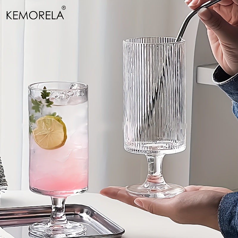 Wine Beer Foot - KEMORELA แก้วน้ำทรงสูง 1 ชิ้น ดีไซน์ลายทางแนวตั้ง -