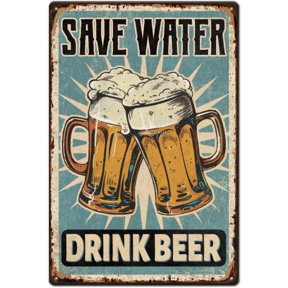 Wine Beer And Liquor - 1 PC เบียร์ป้ายโลหะบาร์ป้ายดีบุกประหยัดน้ําเครื่องดื่มเบียร์ VINTAGE Art ป้าย