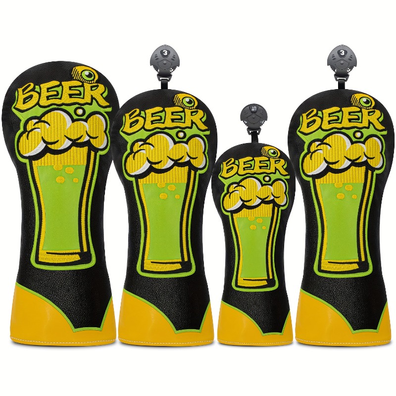 Beer & Wine Jockey Plaza Shopping - ฝาครอบหัวไม้กอล์ฟ - ดีไซน์แก้วเบียร์พร้อมกราฟิกขวดเบียร์ ตัวป้องกันหัวไม้กอล์ฟแบบกันรอยขีดข่วน