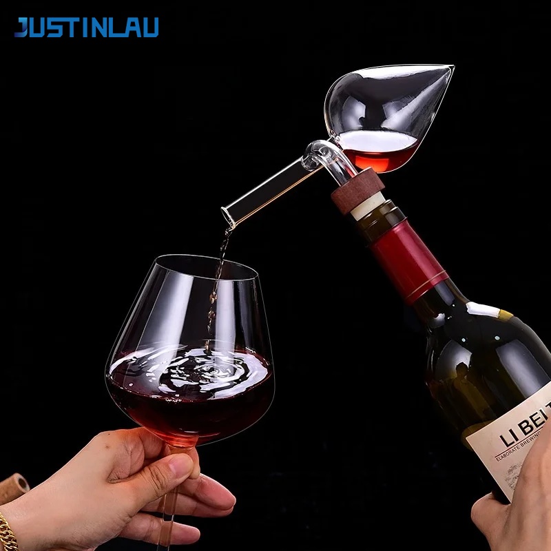 Wine Beer And Liquor - ที่กรองไวน์ทรงกลม/ทรงองุ่น JUSTINLAU ทำจากแก้วโบโรซิลิเกตคุณภาพสูง ใช้สำหรับไวน์แดง ช่วยให้ไวน์ไหลออกง่าย พร้อมอุปกรณ์ช่วยให้ไวน์เข้มข้น