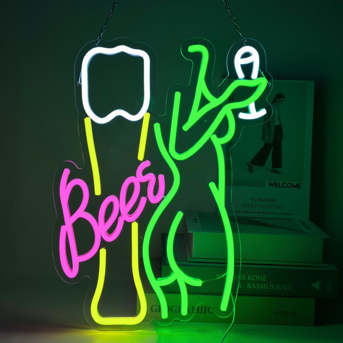 Wine Beer Store - ป้ายไฟนีออนรูปทรงผู้หญิง ไฟนีออน LED รูปแก้วไวน์ ไฟโฆษณา ใช้พลังงานจาก