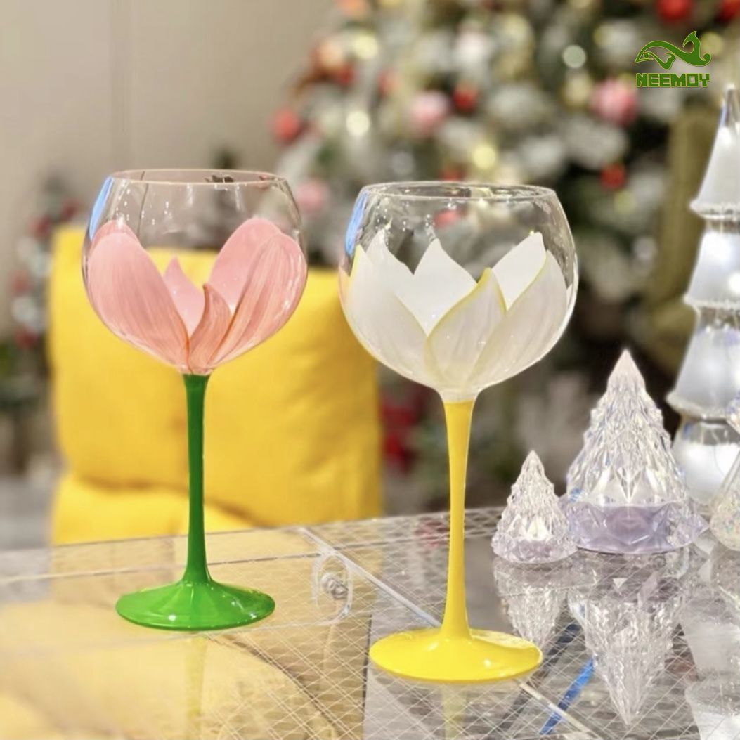 แก้วไวน์ทรงสูงลายดอกทิวลิปสีแด - Wine Beer Foot บทวิจารณ์และราคา